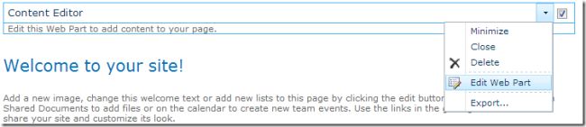 Edit Web Part option